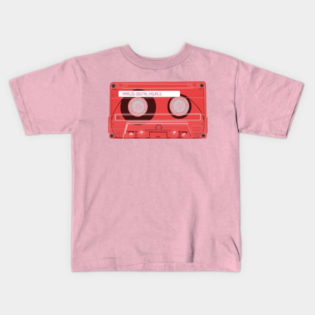 Cassette Tape (Carmine Pink Colorway) Analog / Music T-Shirt Kids T-Shirt by Analog Digital Visuals